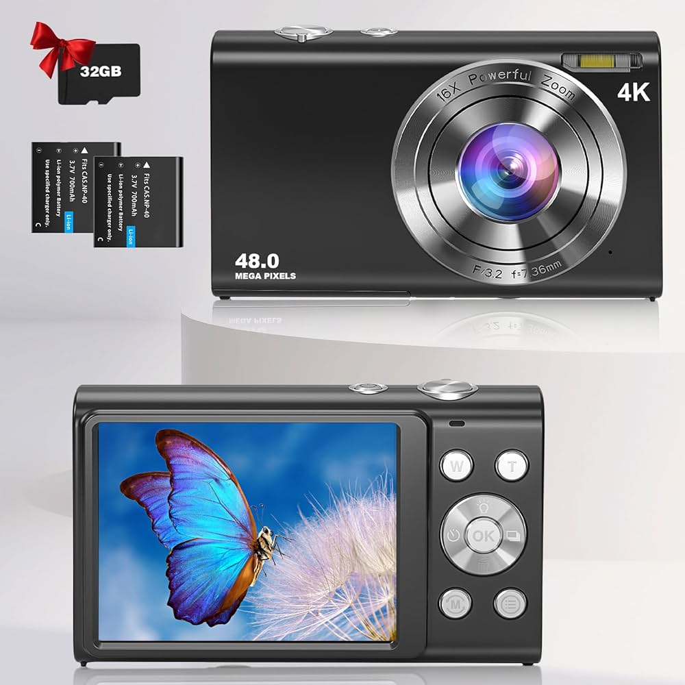 スローモーション 4K デジタルカメラ 4800万画素 デジカメ AF機能 3cmマクロ撮影 ビデオカメラ 動画撮影 タイムラプス スローモーション学生 修学旅行 子供利用可能 オートフォーカス 超軽量 初心者セット 電池 誕生日