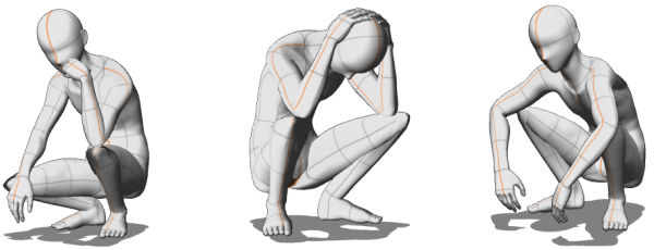 コントラポストを使った女の子と描き方のヒケツ「しゃがみ」ポーズは脚にかかるパースに注意動きのあるポーズの描き方 女性キャラクター編 第6回 –PICTURES