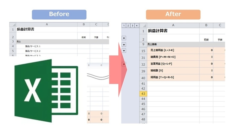 行や列をグループ化して簡単に非表示 再表示 する方法EXCEL エクセル よく使う操作
