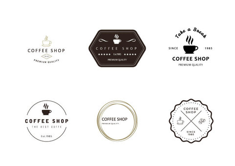 カップとコーヒー豆と葉と木ノ実で自然の中のカフェを表現したロゴマークのためのシルエットイラスト Stock VectorAdobe Stock