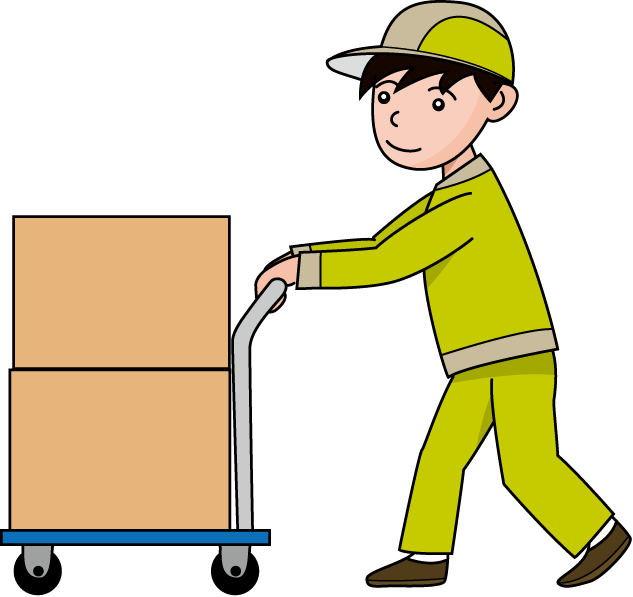カゴ台車で荷物を運ぶ人のイラスト無料のフリー素材 イラストエイト