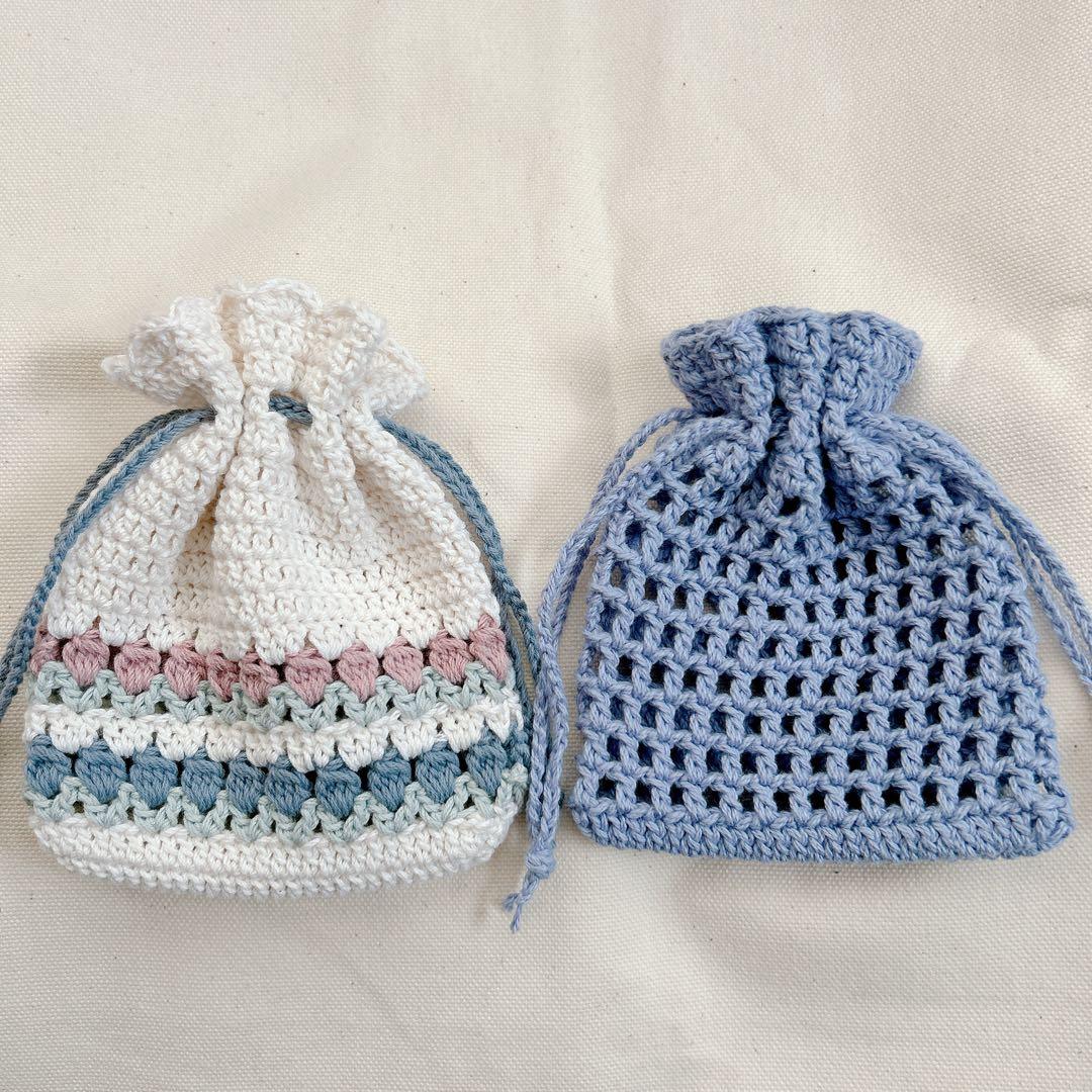 方眼編み 透かし編み ミニ巾着 ミニポーチ サシェ◇ コットン糸 ピンク ハート - LIZ-KNITTING'S GALLERYminnebyGMOペパボ 国内最大級のハンドメイド・手作り通販サイト