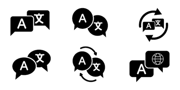翻訳 アイコン 設定 言語 インタープリター ベクトル シンボル 日本語または中国語を英語に変更 グローバル 多言語 ピクトグラム 翻訳サインPremiumベクトル素材