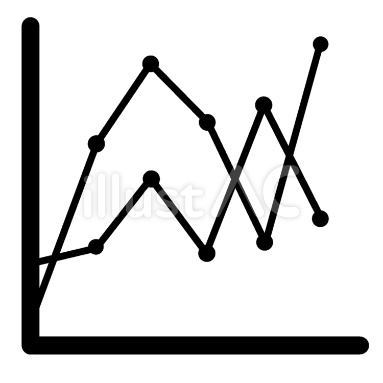 折れ線グラフのシルエット無料のAi・PNG白黒シルエットイラスト