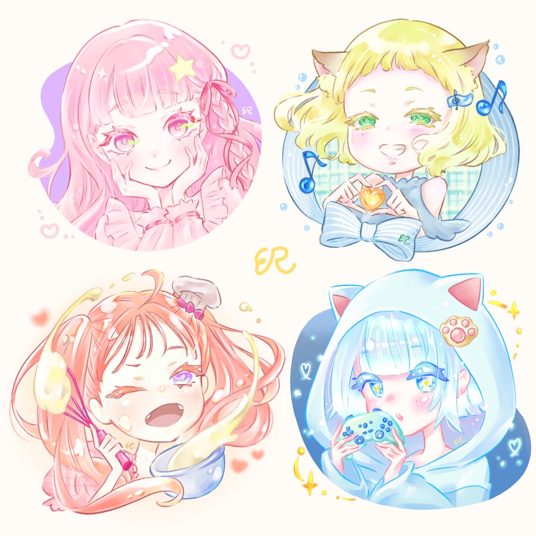 女性とヘッドホン パステルカラー イラストアート SNSアイコン デジタルコンテンツ ダウンロード販売Mama's Hands