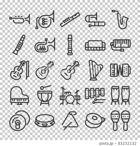 楽器のアイコンセット。シンプルなラインアートスタイルのアイコンパック。ベクターイラスト」のベクター画像素材 ロイヤリティフリー2323202315Shutterstock