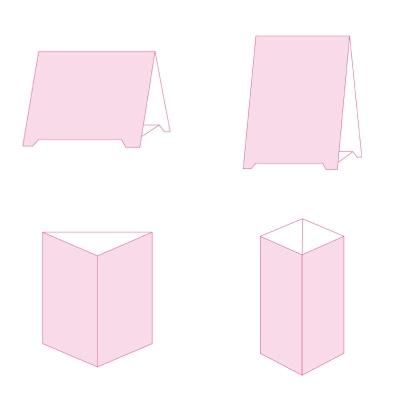 卓上POP、三角POP、三角ポップ、三角柱、三角柱POP、立体POP 、テーブルテントを1枚からプリンターで作成できるラミフリー型抜き品。テーブル上の販売促進、案内ツールに大変便利！中川製作所コーポレートサイト