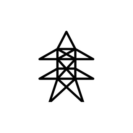 電気塔のアイコンベクター画像セット。送電鉄塔イラストサインコレクション。電力線記号。電線のロゴ。のイラスト素材・ベクター Image 198906732
