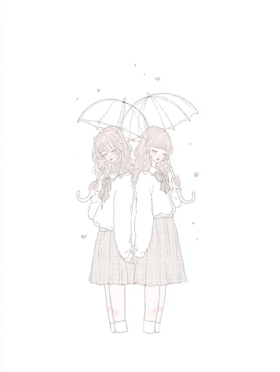 フリー線画 女の子 ミニキャラTikTok