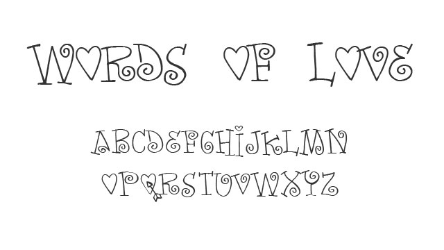 フリー素材バレンタインデーに使える、ハートとカールがかわいい飾り文字フォント