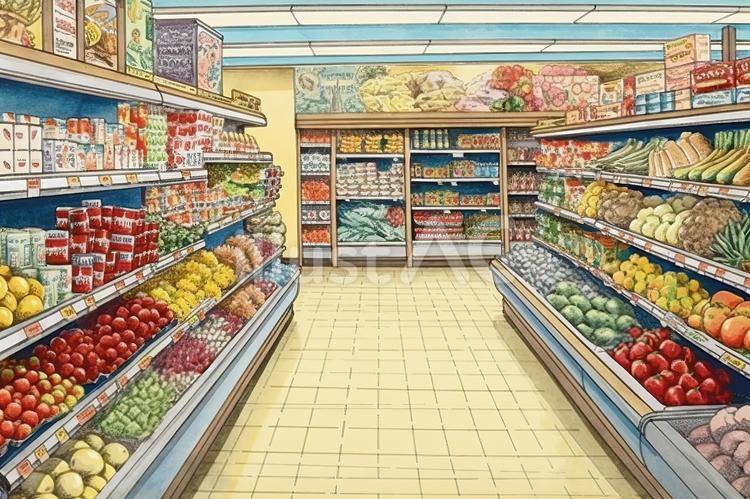 スーパーマーケット店内風景イラスト - No: 24034020無料イラスト・フリー素材なら「イラストAC」