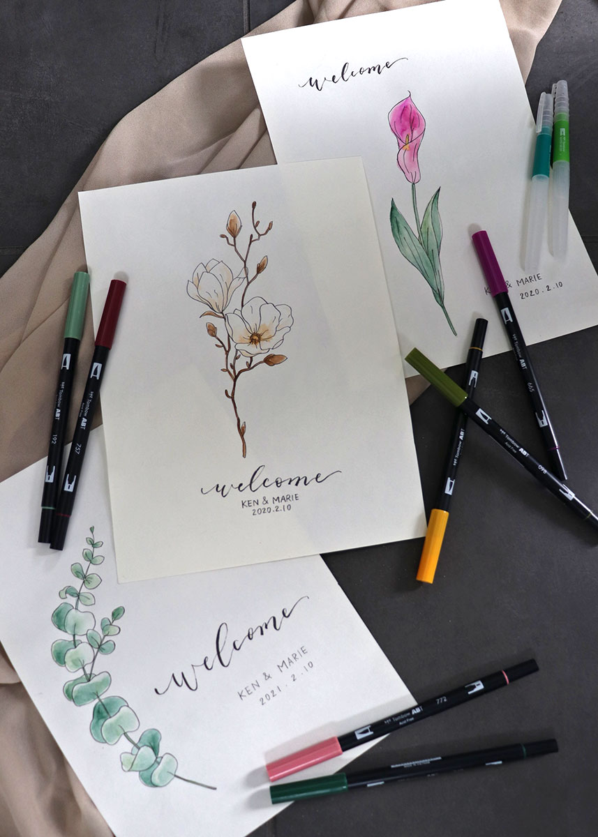 ハンドレタリングでウェルカムボードを手作りなぞるだけの簡単DIY 無料テンプレート TOMBOW FUN ART STUDIO トンボ鉛筆
