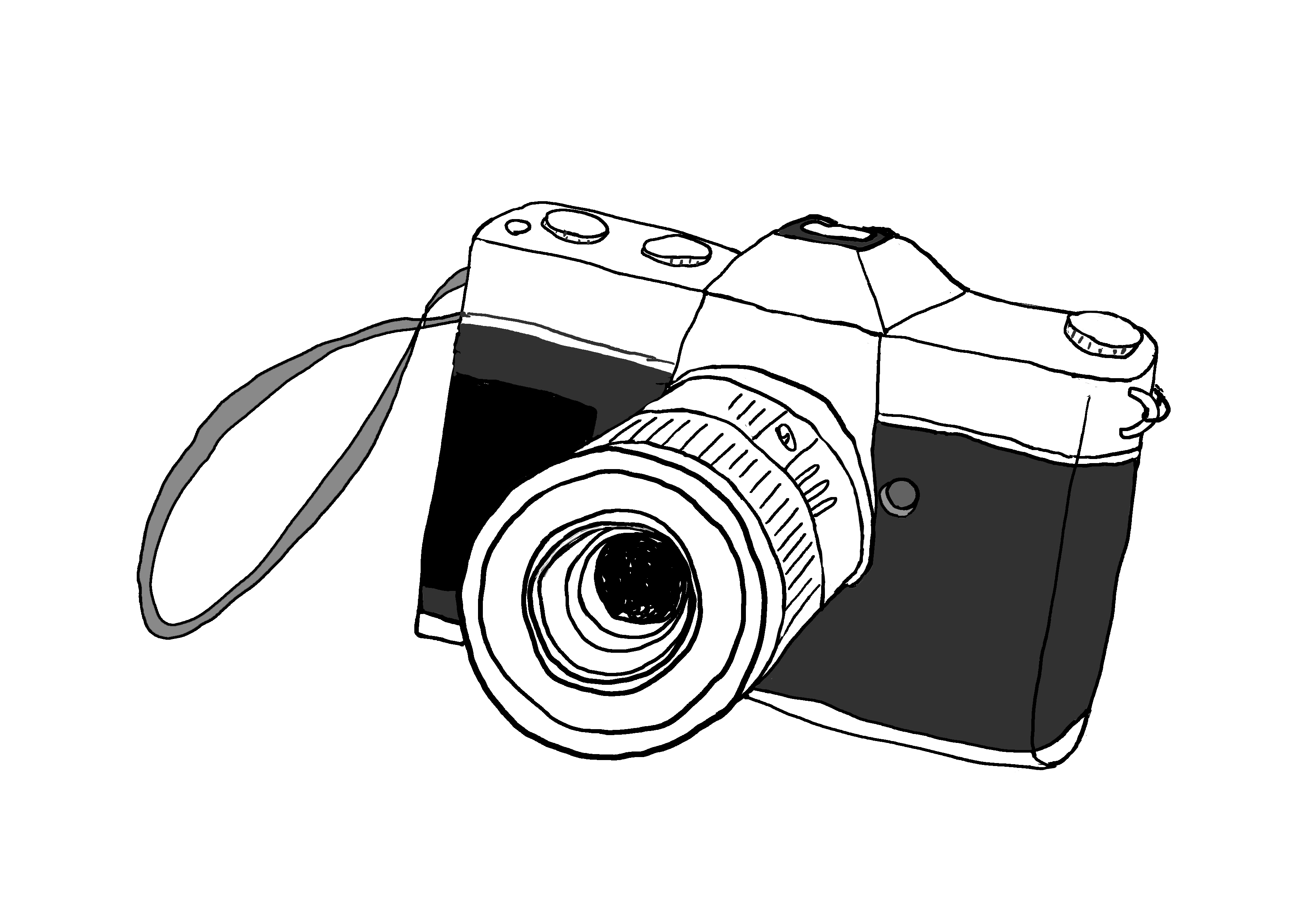 カメラマーク 白黒 イラストのフリー素材イラストイメージ