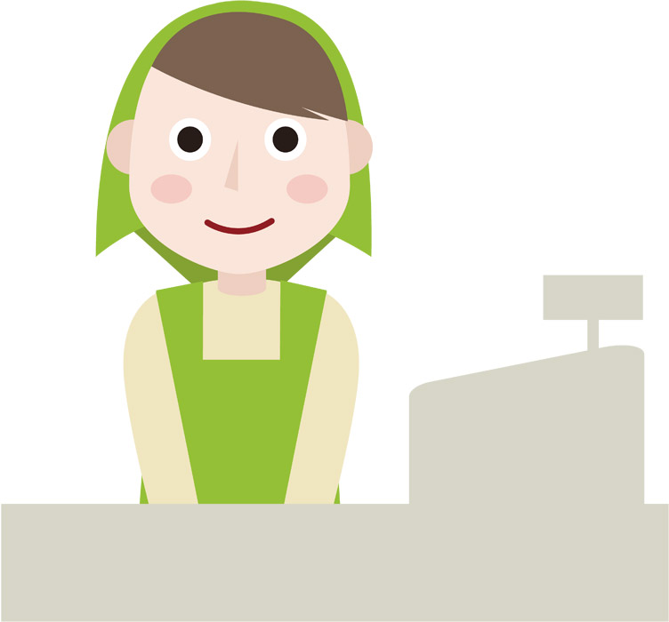 フリーイラストバーコードリーダーを持つレジ係の女性パブリックドメインQ：著作権フリー画像素材集