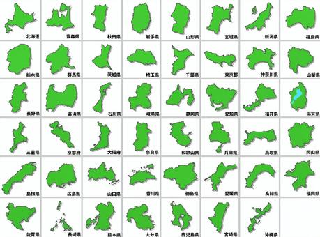 イラスト無料シンプルな日本地図 都道府県ごとに切り分け 線画イラストダウンロード