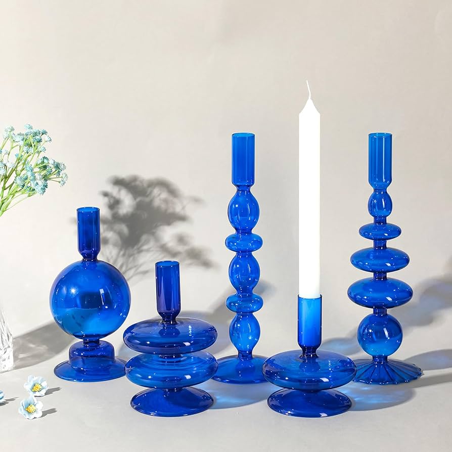 新品 カラフルキャンドルホルダー ラベンダー 紫 フラワーベース ガラス 韓国