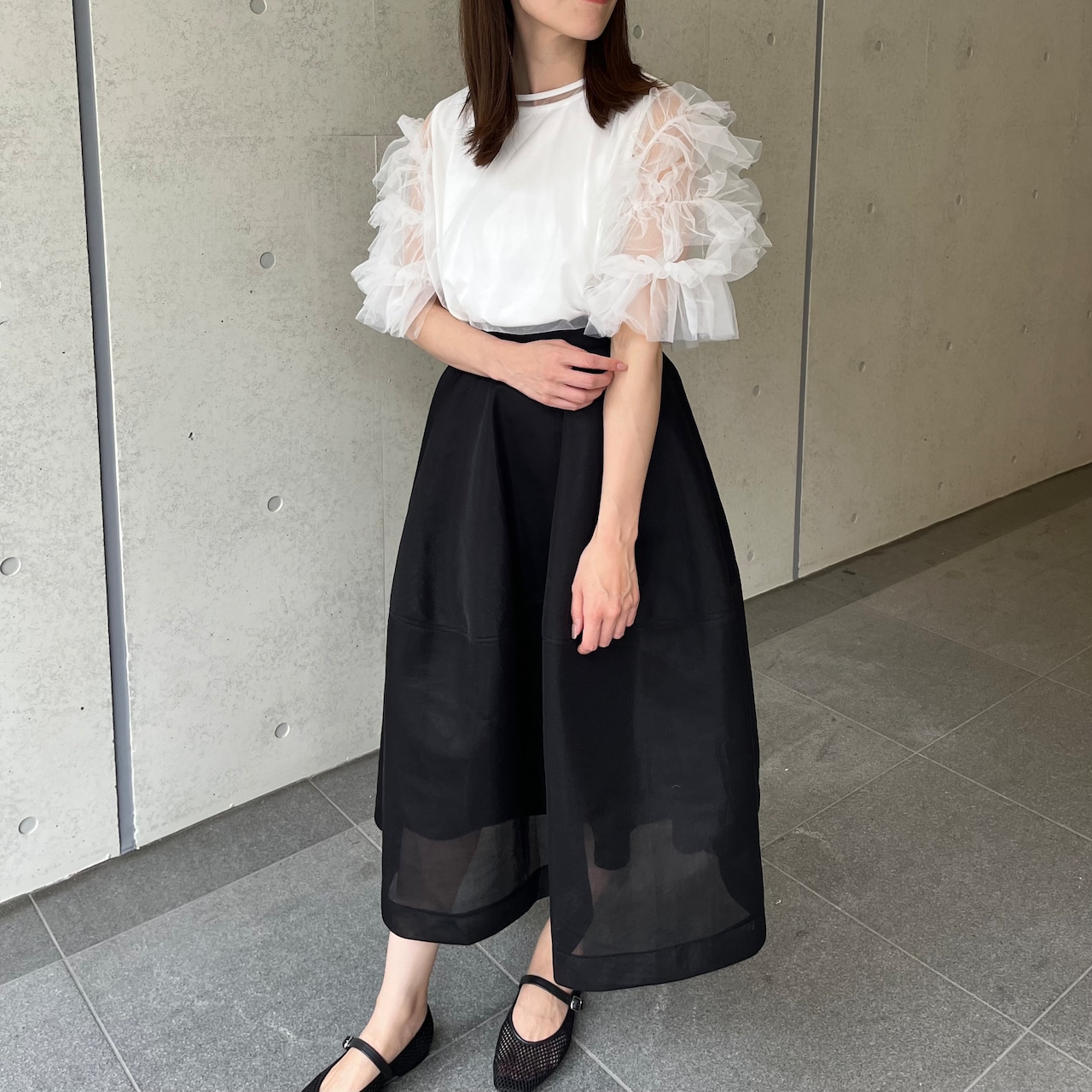 ZARA コントラストデザインポプリントップス