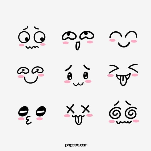 シンプルでかわいいポジティブな顔表情のアイコンセット 手書きタッチの黒い線画 イラスト素材7369968- フォトライブラリ