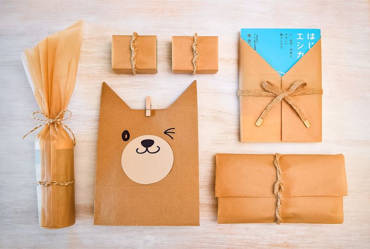 簡単少ない材料でクラフト袋を使ったラッピングアイデア100均アイテムお菓子のおすそ分けちょっとおしゃれにセンス良く包装梱包大人可愛い