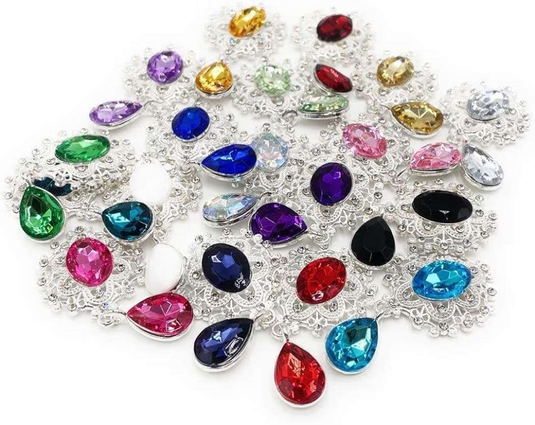 デコパーツ センターパーツ ビジュー 素材 チャーム 数量限定 センターパーツ セット ストーン パーツ チャーム パーツ ハート ジュエル デコ素材ビジュー ブローチ アクセサリーパーツ 16個セット DIY製作キット ゴスロリ ロリータ 台座つき アクセント 貼り付け