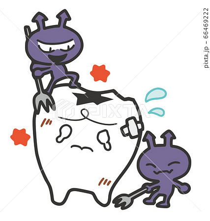 虫歯菌たちが歯を攻撃しているイラスト無料のフリー素材 イラストエイト