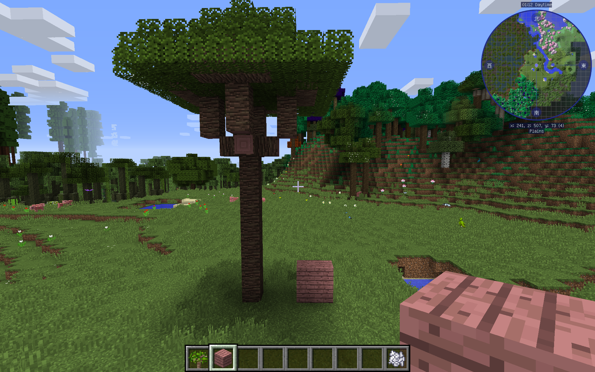 マイクラ建築：桜の木を使ったピンク色のシンプルな洋風の家。簡単10×10。No.61SOUのマイクラログ