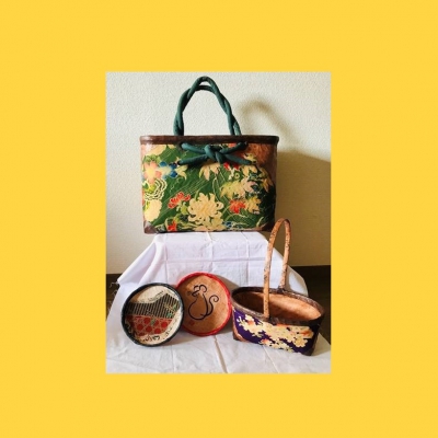 新作！ 一閑張り 一閑張手付き篭 手提げかごバッグ 手しごと一閑張一閑張り一閑張りバッグ一閑張りかごバッグ一閑張りかご手付き篭手付きかご手提げ手提げバッグかごバッグ和紙和風軽いバッグ竹かご竹細工竹職人手しごとお出かけ