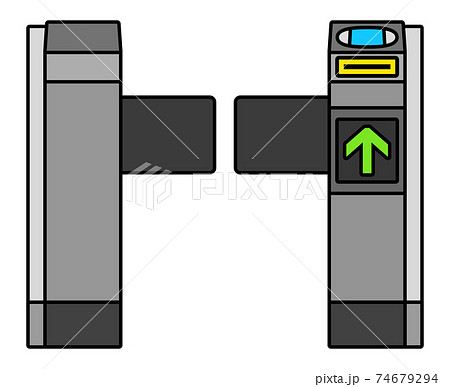 スマホで改札を抜ける男性のフリーイラスト