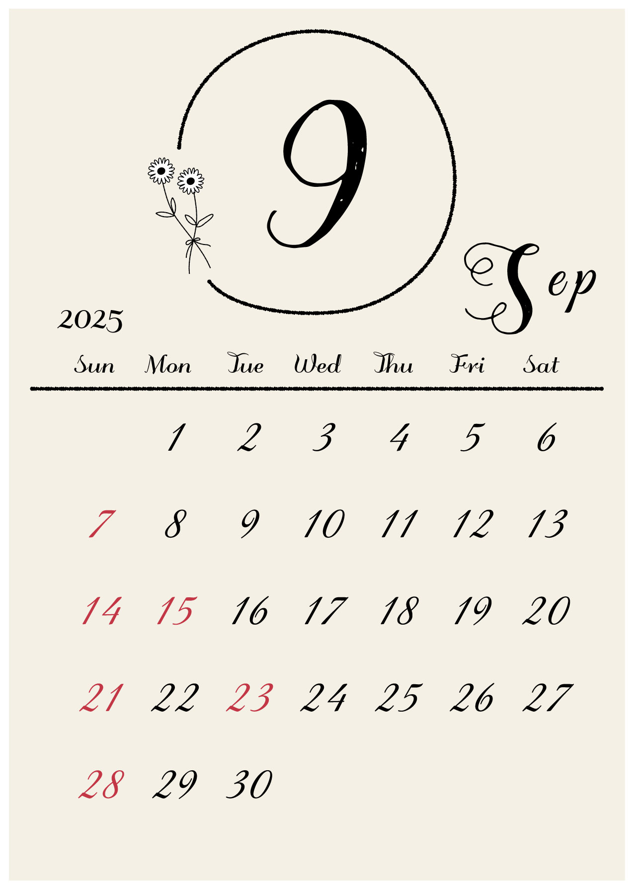 PDFカレンダー2025年9月無料フリーイラスト素材集 Frame illust