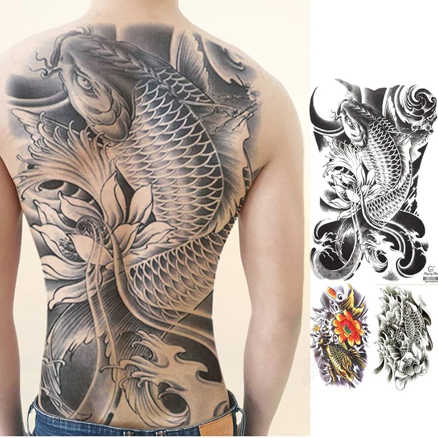 在庫セール Yesallwas タトゥーシール 鯉 蓮の花 和柄 入れ墨シールの通販 by M Store's shopラクマ