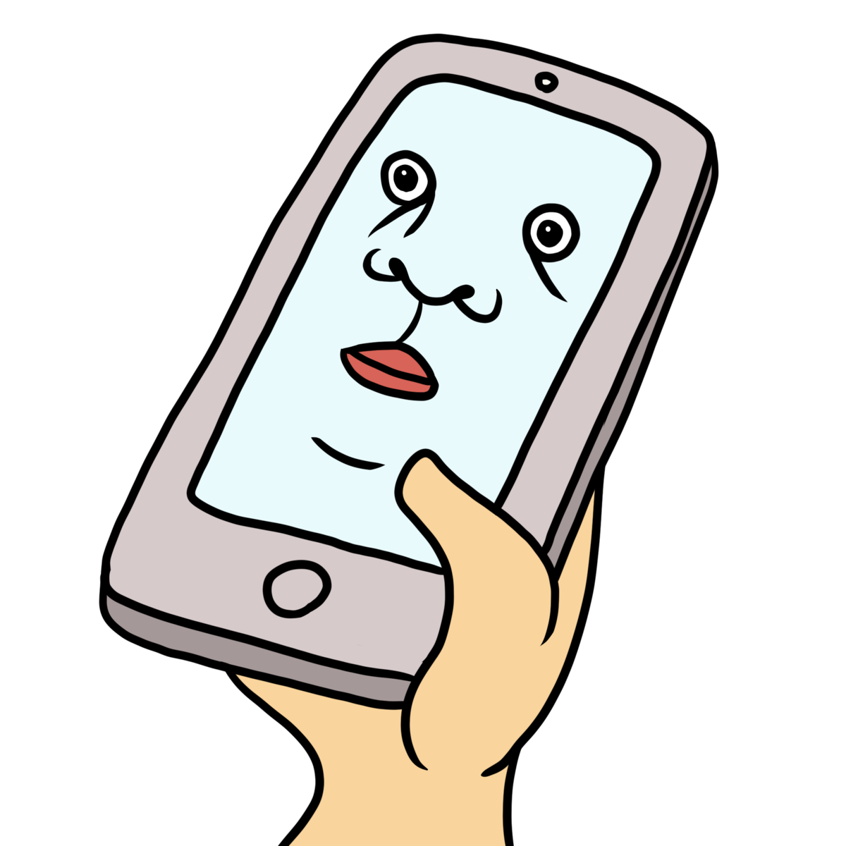 電話の画面のスマートフォン1の無料 フリー イラストかわいい手描きの無料素材「てがきっず」保育園・小学校・介護施設にぴったりのフリー素材イラスト