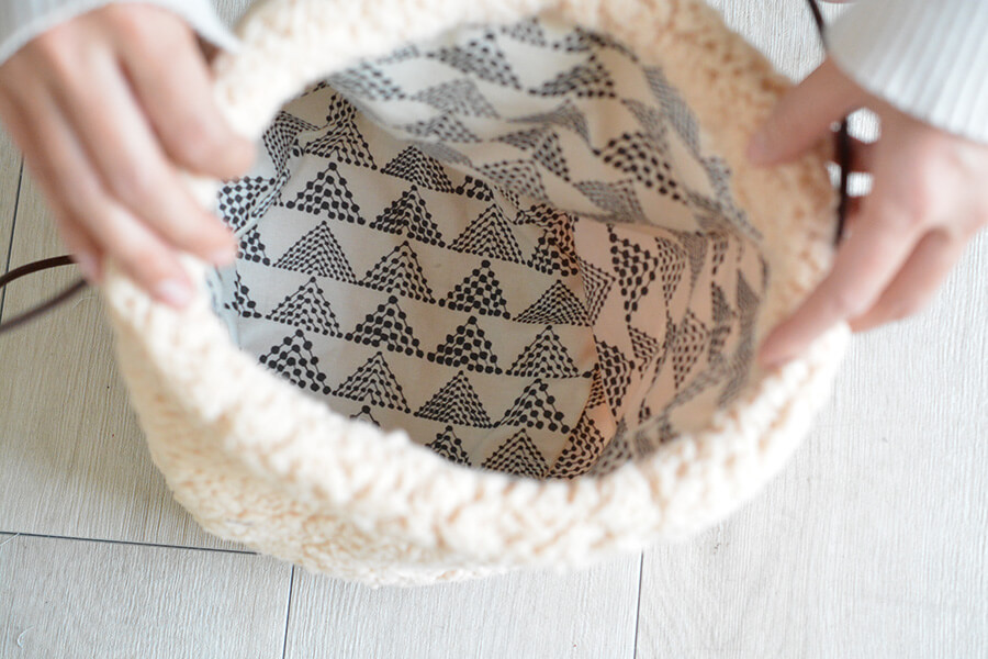 丸底巾着バッグの作り方 裏地付き・フリル口の作り方 手順2バッグバッグ・財布・小物 アトリエハンドメイドレシピ 作り方 と手作り情報サイト