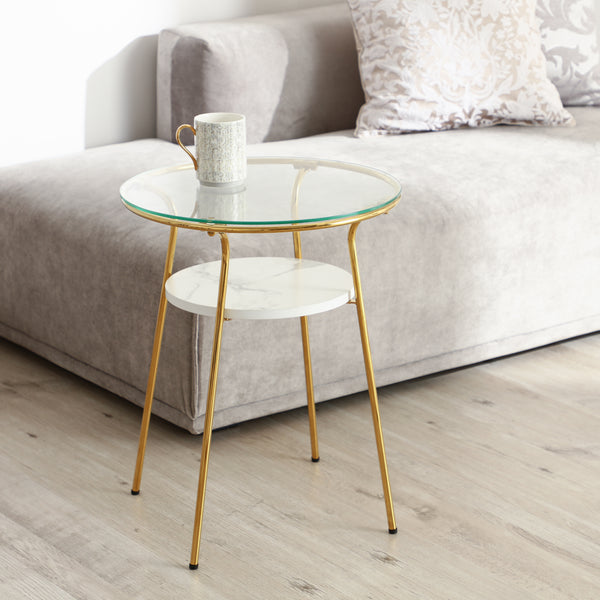 サイドテーブル 円型 直径38cm 高さ48cmナイトテーブル ミニテーブル ソファ ベッド 横 大理石柄 丸 ラウンド