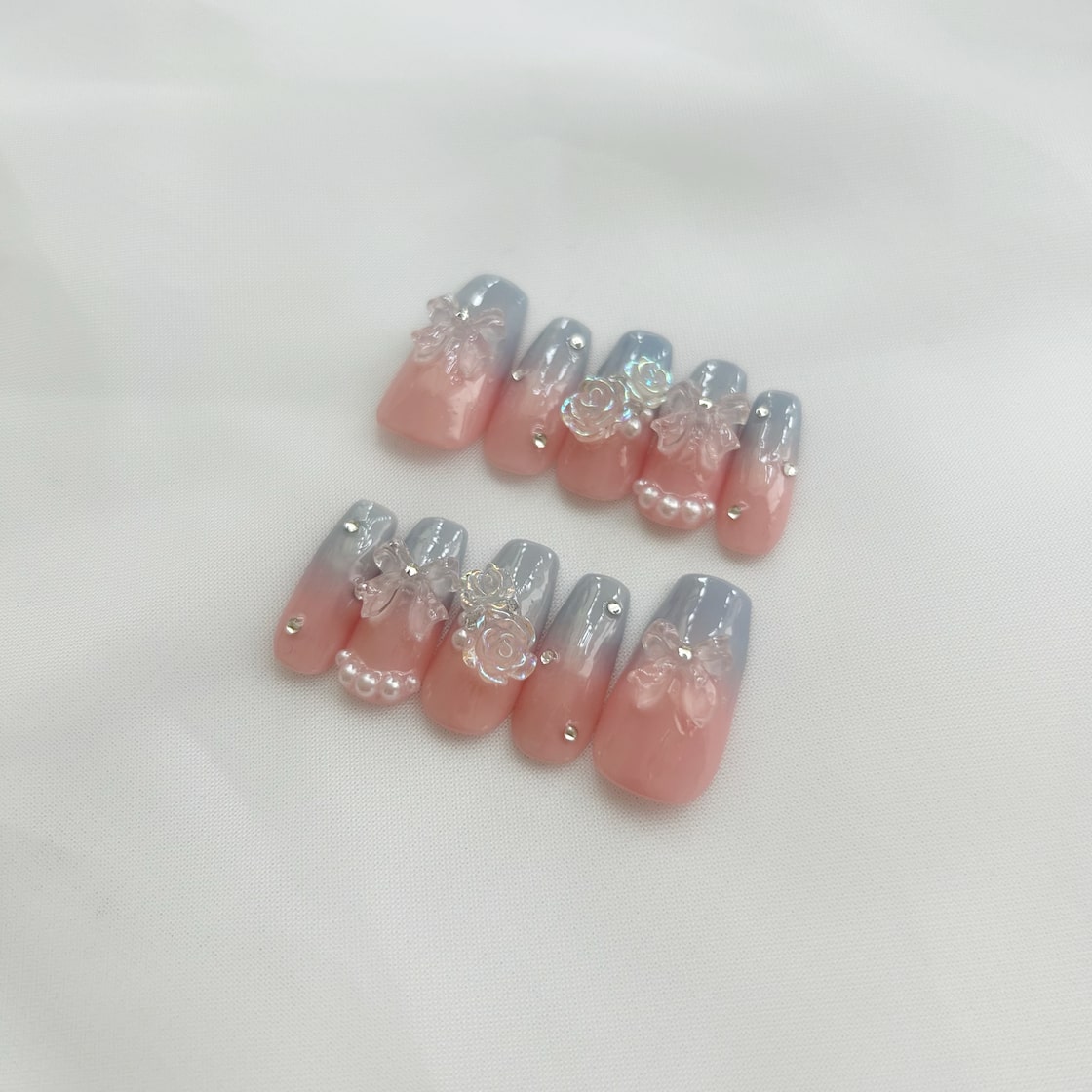 ラメ入りピンク＆水色グラデーションタイルパーツ６個セット – SUNHOSEKI