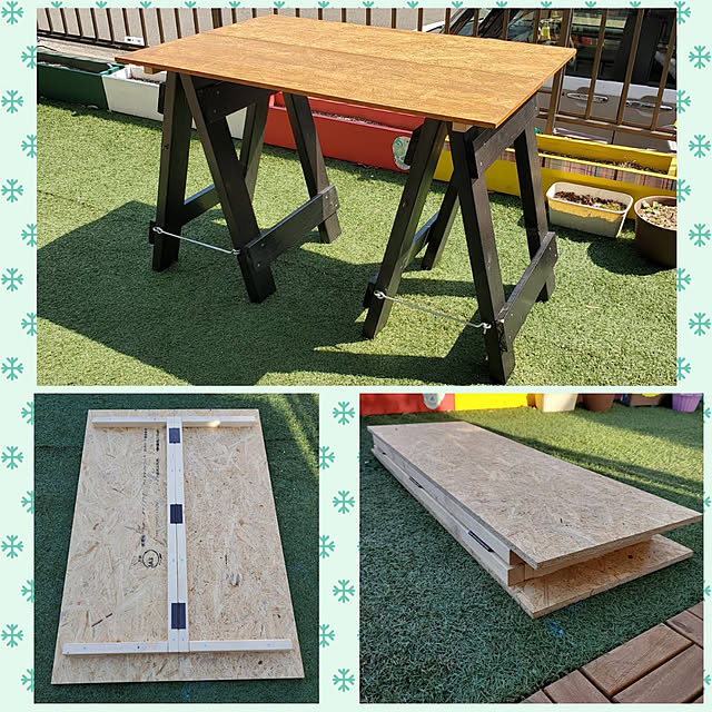 木製の多機能作業台。約150×50×85 DIYに ①