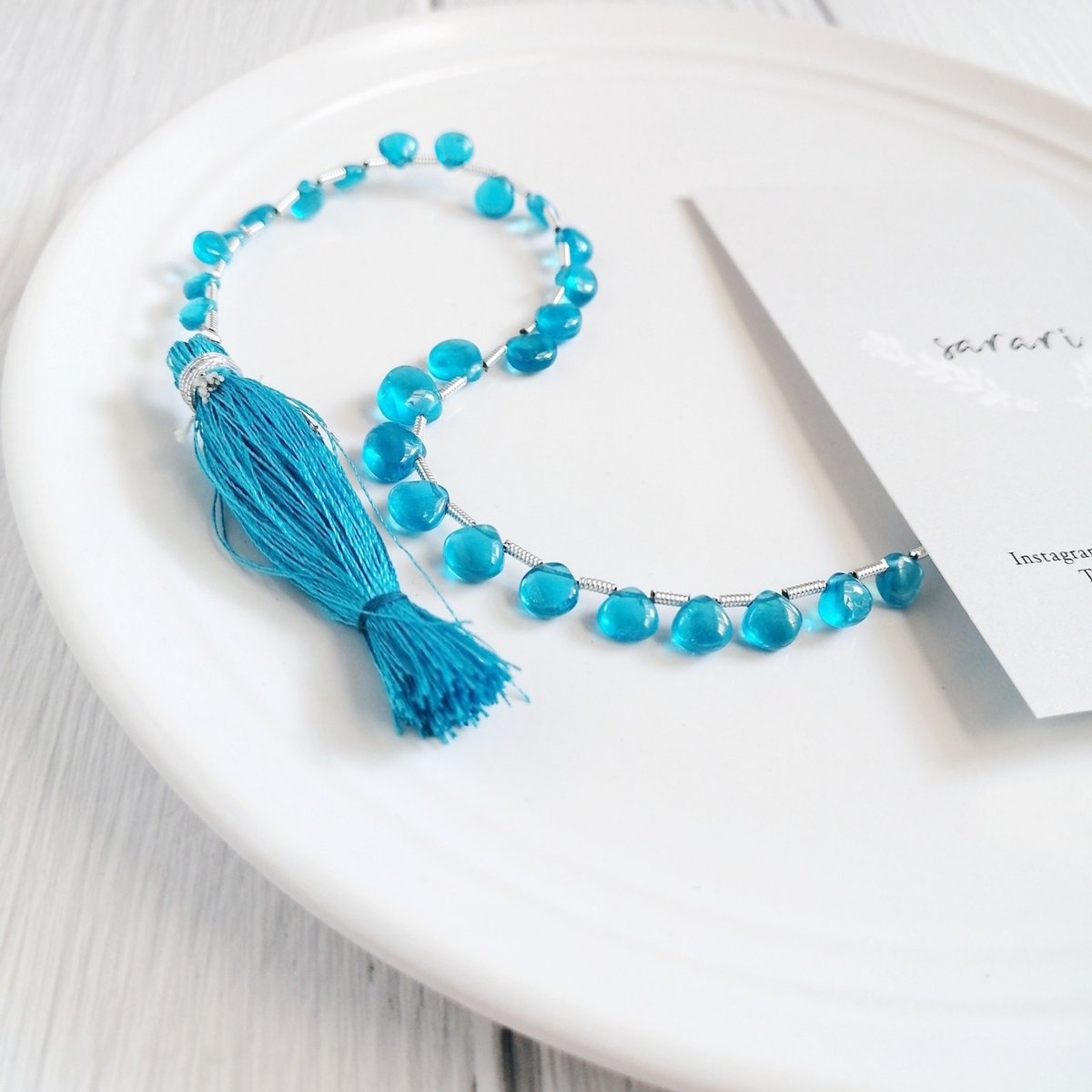 さざれ石のビーズアクセサリー簡単♪ターコイズ、ワイヤーペンダント、ネックレス、ハンドメイド、夏アクセサリー、作り方、wire jewelryTutorial、beaded jewelry