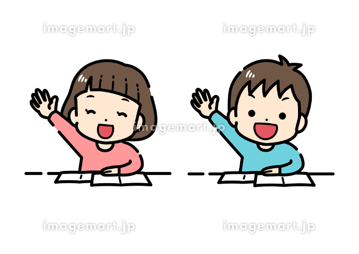 無料イラスト かわいいフリー素材集: 小学生のイラスト「挙手をしている男の子」