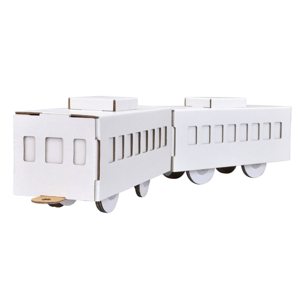 ダンボール工作：電車の密着連結器のおもちゃで遊ぼうダンボールの庭