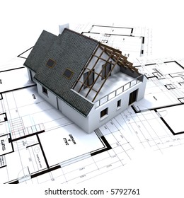 建築家の設計図に家モックアップの写真素材・画像素材 Image 1584925