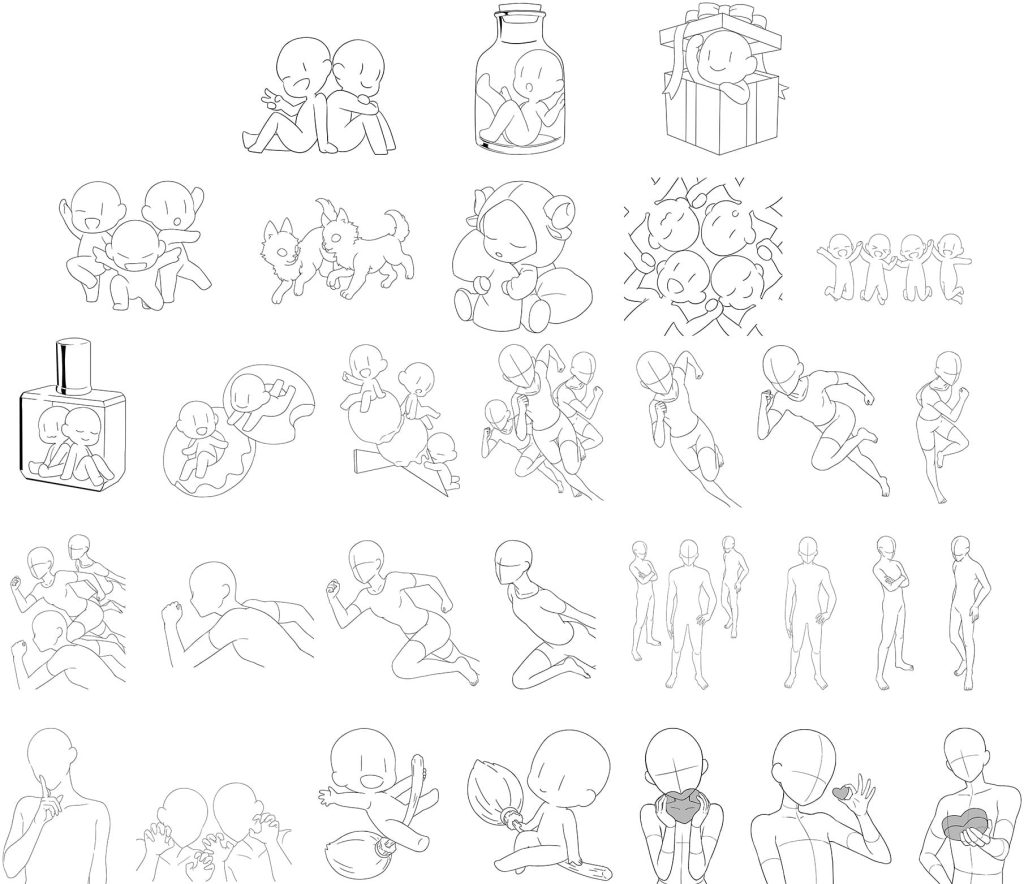 フリー素材ポーズ2人組 イラストTikTok