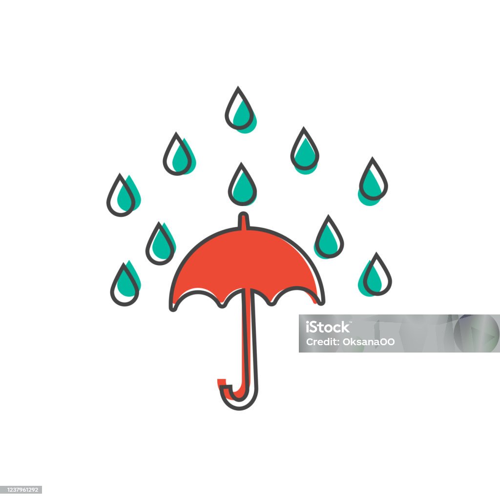 傘と雨のシルエット無料のAi・PNG白黒シルエットイラスト