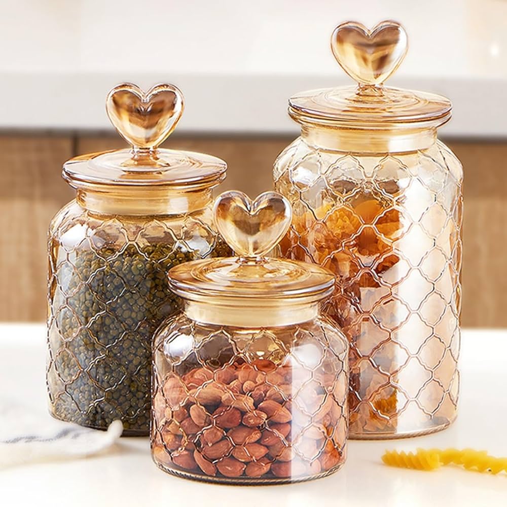 Amazonガラス製食品保存瓶 蓋付き 、ガラス製食品保存容器、ガラスキャニスター3個セット、パントリー用オーガナイザー、小麦粉・オートミール・パスタ・紅茶・コーヒー豆用ストレージColor : A 保存容器・キャニスター オンライン通販