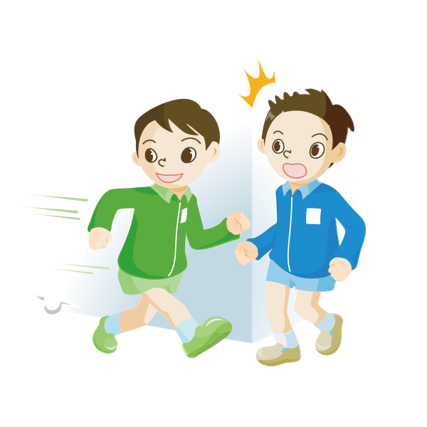 マスク着用で静かに廊下を歩く小学生：イラスト無料