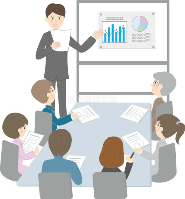 それっぽく出来上がった資料を使ってプレゼンする様子の無料の写真素材 - ID.44625フリー素材 ぱくたそ