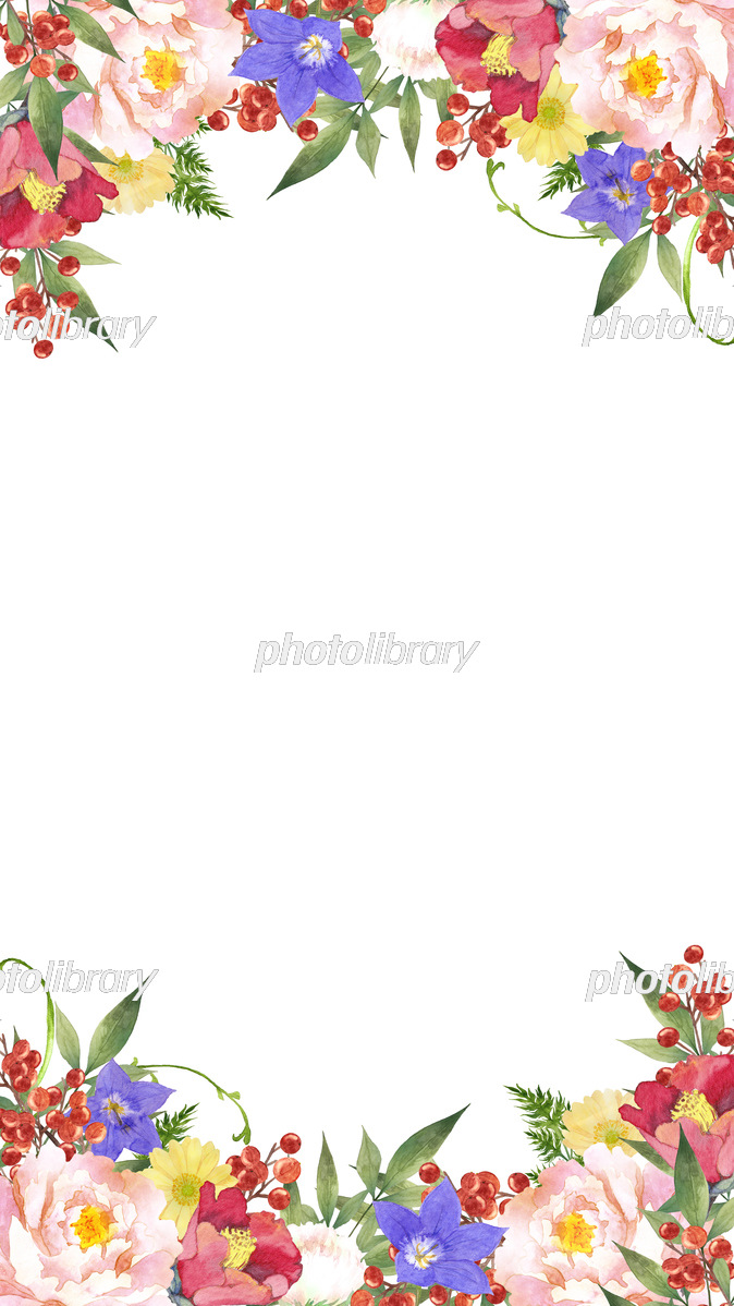 透明感のある花の枠 縦 の無料 フリー イラストかわいい手描きの無料素材「てがきっず」保育園・小学校・介護施設にぴったりのフリー素材イラスト