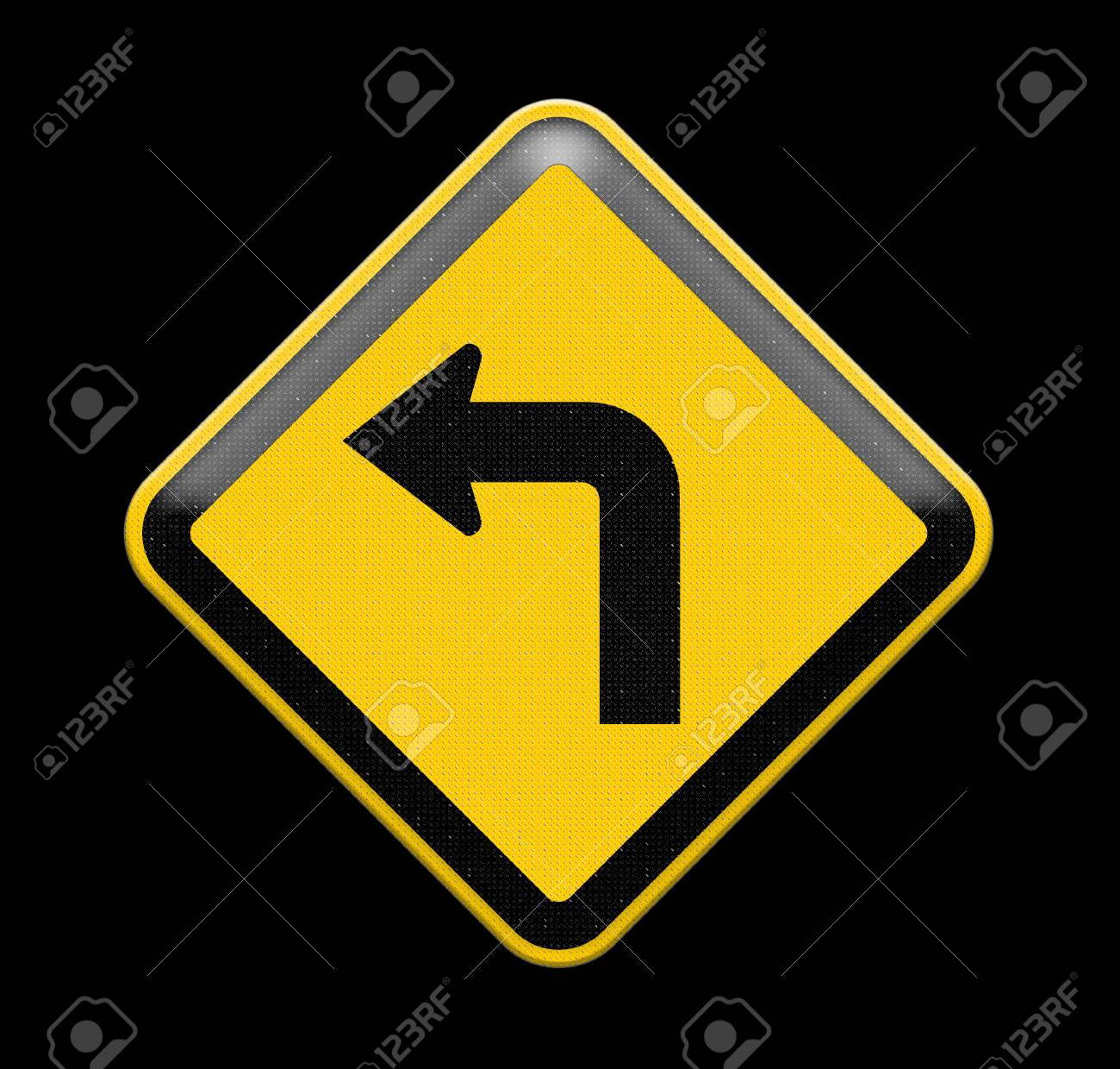 運転方向標識 左矢印は移動方向を示す 警告の黄色い道路標識Premiumベクトル素材