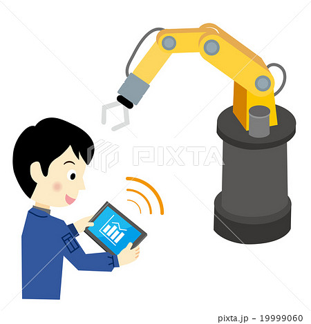 機械を動かすパネルのスイッチを押す工場の仕事 - 産業イメージ 無料イラスト