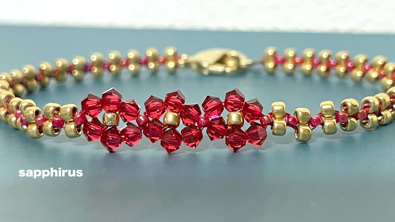 DIY🌸大人パールと花のブレスレット🌸作り方♪ピアスも！花編み テグス編み ビーズアクセサリー Pearls & Flowers BeadedBracelet Earrings Tutorial