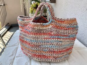 ハンドメイド麻紐バッグ 麻ひもバッグ 5面モチーフ編みYahoo!フリマ 旧PayPayフリマ