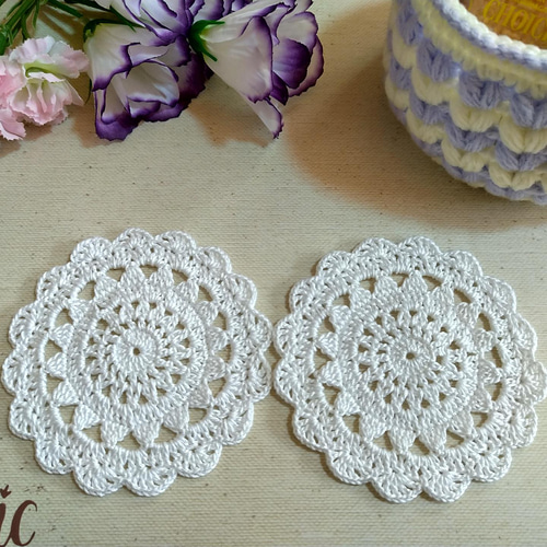 かぎ針編み 花モチーフ 花模様 レース編み 夏の編み物 編み物コースターamichicoの編み物と手作りの部屋